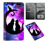 ETLKJVBL - Passport Holder for Travel Accessories, Leather Passport Cover with Space for Family Documents and Photos, Credit Card Wallet for Women and Men, 3, Cats sitting on the moon, Art Deco