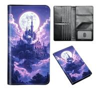 ETLKJVBL - Passport Holder for Travel Accessories, Leather Passport Cover with Space for Family Documents and Photos, Travel Credit Card Wallet for Women and, Moon shining in the castle, Art Deco