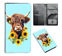 ETLKJVBL - Passport Holder for Travel Accessories, Leather Passport Cover with Space for Family Documents and Photos, Travel Credit Card Wallet for Women and, Cute Highland Cow Sunflowers, Art Deco