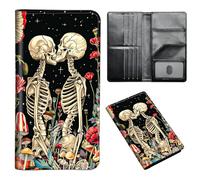 ETLKJVBL - Passport Holder for Travel Accessories, Leather Passport Cover with Space for Family Documents and Photos, Travel Credit Card Wallet for Women and, Couple of flower skull, Art Deco