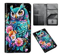 ETLKJVBL - Passport Holder for Travel Accessories, Leather Passport Cover with Space for Family Documents and Photos, Travel Credit Card Wallet for Women and, Colorful Owl Flower, Art Deco