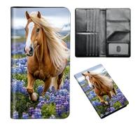 ETLKJVBL - Passport Holder for Travel Accessories, Leather Passport Cover with Space for Family Documents and Photos, Travel Credit Card Wallet for Women and, Majestic Horse, Art Deco