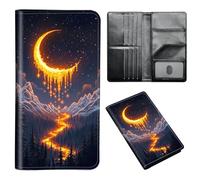 ETLKJVBL Passport Holder for Travel Accessories, Leather Passport Holder with Space for Documents and Family Photos, Passport Credit Card Holder for Women Men, 13, Moon Shining Brightly in Sky, Art
