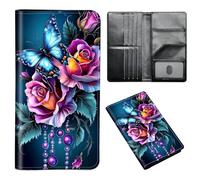 ETLKJVBL Passport Holder for Travel Accessory, Leather Passport Cover with Space for Documents and Family Photos, Travel Passport Credit Card Wallet for Women Men-8, Colorful Roses Butterfly, Art Deco