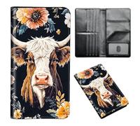 ETLKJVBL Passport Holder for Travel Accessory, Leather Passport Cover with Space for Documents and Family Photos, Travel Passport Credit Card Wallet for Women Men-11, Floral Cow, Art Deco