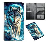 ETLKJVBL Passport Holder for Travel Accessory, Leather Passport Cover with Space for Documents and Family Photos, Travel Passport Credit Card Wallet for Women Men-8, Majestic Wolf, Art Deco