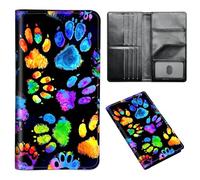 ETLKJVBL Passport Holder for Travel Accessory, Leather Passport Cover with Space for Documents and Family Photos, Travel Passport Credit Card Wallet for Women Men-10, Colorful Paw Prints, Art Deco