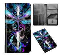 ETLKJVBL Passport Holder for Travel Accessory, Leather Passport Cover with Space for Documents and Family Photos, Travel Passport Credit Card Wallet for Women Men-14, Dragonfly in Blue Purple Shades