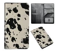 ETLKJVBL Passport Holder for Travel Accessory, Leather Passport Cover with Space for Documents and Family Photos, Travel Passport Credit Card Wallet for Women Men-9, Black White Cow Print, Art Deco