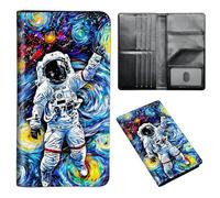 ETLKJVBL Passport Holder for Travel Accessory, Leather Passport Cover with Space for Documents and Family Photos, Travel Passport Credit Card Wallet for Women Men-15, Astronaut Floating in Space, Art
