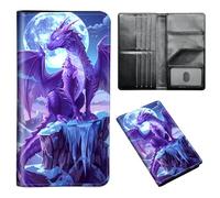 ETLKJVBL Passport Holder for Travel Accessory, Leather Passport Cover with Space for Documents and Family Photos, Travel Passport Credit Card Wallet for Women Men-15, Purple Dragon, Art Deco