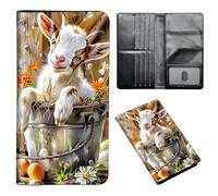 ETLKJVBL Passport Holder for Travel Accessory, Leather Passport Cover with Space for Documents and Family Photos, Travel Passport Credit Card Wallet for Women Men-7, Cute Baby Goat, Art Deco
