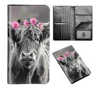 ETLKJVBL Passport Holder for Travel Accessory, Leather Passport Cover with Space for Documents and Family Photos, Travel Passport Credit Card Wallet for Women Men-10, Highland Cow Portrait, Art Deco