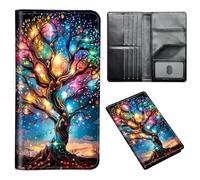ETLKJVBL Passport Holder for Travel Accessory, Leather Passport Cover with Space for Documents and Family Photos, Travel Passport Credit Card Wallet for Women Men-8, Shining Tree, Art Deco