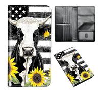 ETLKJVBL Passport Holder for Travel Accessory, Leather Passport Cover with Space for Documents and Family Photos, Travel Passport Credit Card Wallet for Women Men-5, Cow and Sunflower, Art Deco