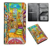 ETLKJVBL Passport Holder for Travel Accessory, Leather Passport Cover with Space for Documents and Family Photos, Travel Passport Credit Card Wallet for Women Men-12, Bookshop Interior Filled Books