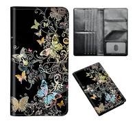 ETLKJVBL Passport Holder for Travel Accessory, Leather Passport Cover with Space for Documents and Family Photos, Travel Passport Credit Card Wallet for Women Men-5, Golden Butterfly, Art Deco