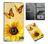 ETLKJVBL Passport Holder for Travel Accessory, Leather Passport Cover with Space for Documents and Family Photos, Travel Passport Credit Card Wallet for Women Men-9, Butterfly Sunflower, Art Deco