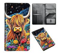 ETLKJVBL Passport Holder for Travel Accessory, Leather Passport Cover with Space for Documents and Family Photos, Travel Passport Credit Card Wallet for Women Men-6, Highland Cow Flowers, Art Deco