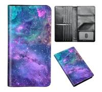 ETLKJVBL Passport Holder for Travel Accessory, Leather Passport Cover with Space for Documents and Family Photos, Travel Passport Credit Card Wallet for Women Men-11, Vibrant Galaxy, Art Deco