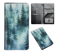 ETLKJVBL Passport Holder for Travel Accessory, Leather Passport Cover with Space for Documents and Family Photos, Travel Passport Credit Card Wallet for Women Men-8, Evergreen Forest, Art Deco