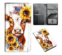 ETLKJVBL Passport Holder for Travel Accessory, Leather Passport Cover with Space for Documents and Family Photos, Travel Passport Credit Card Wallet for Women Men-8, Cute Baby Cow, Art Deco