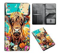 ETLKJVBL Passport Holder for Travel Accessory, Leather Passport Cover with Space for Documents and Family Photos, Travel Passport Credit Card Wallet for Women Men-7, Cow Flowers, Art Deco