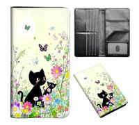 ETLKJVBL Passport Holder for Travel Accessory, Leather Passport Cover with Space for Documents and Family Photos, Travel Passport Credit Card Wallet for Women Men-14, Cute Black Cat in the Garden, Art