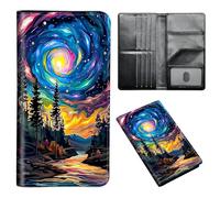 ETLKJVBL Passport Holder for Travel Accessory, Leather Passport Cover with Space for Documents and Family Photos, Travel Passport Credit Card Wallet for Women Men-9, Starry Colorful Aurora, Art Deco