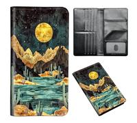 ETLKJVBL Passport Holder for Travel Accessory, Leather Passport Cover with Space for Documents and Family Photos, Travel Passport Credit Card Wallet for Women Men-6, Desert at Night Featuring, Art