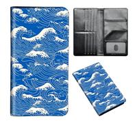 ETLKJVBL Passport Holder for Travel Accessory, Leather Passport Cover with Space for Documents and Family Photos, Travel Passport Credit Card Wallet for Women Men-10, Blue Waves, Art Deco