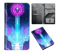 ETLKJVBL Passport Holder for Travel Accessory, Leather Passport Cover with Space for Documents and Family Photos, Travel Passport Credit Card Wallet for Women Men-13, Galactic Skull Tower, Art Deco