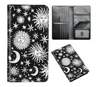 ETLKJVBL Passport Holder for Travel Accessory, Leather Passport Cover with Space for Documents and Family Photos, Travel Passport Credit Card Wallet for Women Men-5, Sun Moon and Star, Art Deco