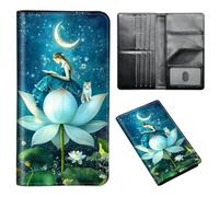 ETLKJVBL Passport Holder for Travel Accessory, Leather Passport Cover with Space for Documents and Family Photos, Travel Passport Credit Card Wallet for Women Men-3, Girl Flower, Art Deco