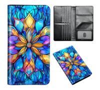 ETLKJVBL Passport Holder for Travel Accessory, Leather Passport Cover with Space for Documents and Family Photos, Travel Passport Credit Card Wallet for Women Men-7, Stained Glass Flower, Art Deco
