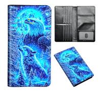 ETLKJVBL Passport Holder for Travel Accessory, Leather Passport Cover with Space for Documents and Family Photos, Travel Passport Credit Card Wallet for Women Men-2, Eagle and Wolf, Art Deco
