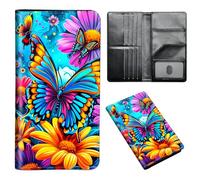 ETLKJVBL Passport Holder for Travel Accessory, Leather Passport Cover with Space for Documents and Family Photos, Travel Passport Credit Card Wallet for Women Men-8, Colorful Butterfly Flowers, Art
