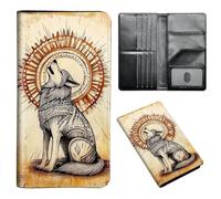 ETLKJVBL Passport Holder for Travel Accessory, Leather Passport Cover with Space for Documents and Family Photos, Travel Passport Credit Card Wallet for Women Men-16, An Ancient Wolf Howling, Art Deco