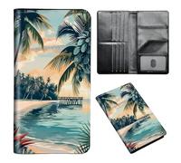 ETLKJVBL Passport Holder for Travel Accessory, Leather Passport Cover with Space for Documents and Family Photos, Travel Passport Credit Card Wallet for Women Men-8, Coconut Beach, Art Deco