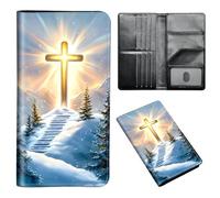 ETLKJVBL Passport Holder for Travel Accessory, Leather Passport Cover with Space for Documents and Family Photos, Travel Passport Credit Card Wallet for Women Men-12, Cross Shining Brightly in Sky