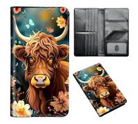 ETLKJVBL Passport Holder for Travel Accessory, Leather Passport Cover with Space for Documents and Family Photos, Travel Passport Credit Card Wallet for Women Men-2, Highland Cow Flower, Art Deco