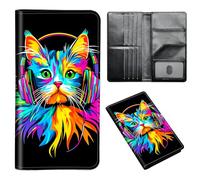 ETLKJVBL Passport Holder for Travel Accessory, Leather Passport Cover with Space for Documents and Family Photos, Travel Passport Credit Card Wallet for Women Men-16, Colorful Cat Wear Headphones, Art
