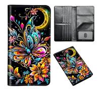 ETLKJVBL Passport Holder for Travel Accessory, Leather Passport Cover with Space for Documents and Family Photos, Travel Passport Credit Card Wallet for Women Men-3, Butterfly and Flowers, Art Deco