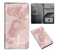 ETLKJVBL Passport Holder for Travel Accessory, Leather Passport Cover with Space for Documents and Family Photos, Travel Passport Credit Card Wallet for Women Men-4, Pink Marble Rose Gold, Art Deco