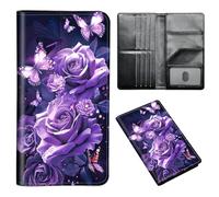 ETLKJVBL Passport Holder for Travel Accessory, Leather Passport Cover with Space for Documents and Family Photos, Travel Passport Credit Card Wallet for Women Men-6, Purple Roses Butterflies Flower