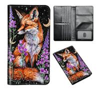 ETLKJVBL Passport Holder for Travel Accessory, Leather Passport Cover with Space for Documents and Family Photos, Travel Passport Credit Card Wallet for Women Men-9, Fox and Flowers, Art Deco
