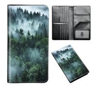 ETLKJVBL Passport Holder for Travel Accessory, Leather Passport Cover with Space for Documents and Family Photos, Travel Passport Credit Card Wallet for Women Men-7, Misty Forest, Art Deco