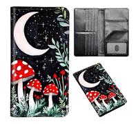 ETLKJVBL Passport Holder for Travel Accessory, Leather Passport Cover with Space for Documents and Family Photos, Travel Passport Credit Card Wallet for Women Men-14, Mushrooms in the Moonlight, Art