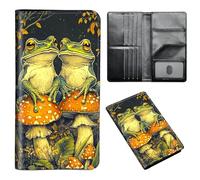 ETLKJVBL Passport Holder for Travel Accessory, Leather Passport Cover with Space for Documents and Family Photos, Travel Passport Credit Card Wallet for Women Men-12, Frogs Sitting on Mushrooms, Art