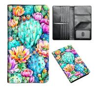 ETLKJVBL Passport Holder for Travel Accessory, Leather Passport Cover with Space for Documents and Family Photos, Travel Passport Credit Card Wallet for Women Men-15, Color Cactus Blooms, Art Deco